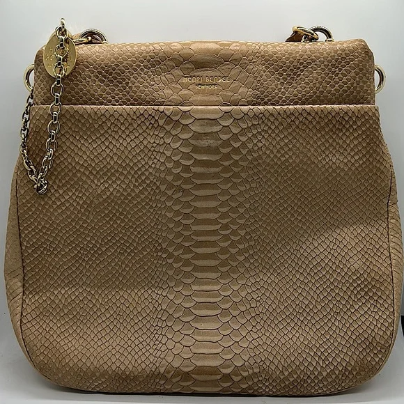 Henri Bendel Beautiful Tan Reptile Skin Print Leather Handbag Purse 🌸🌸 - Picture 2 of 12